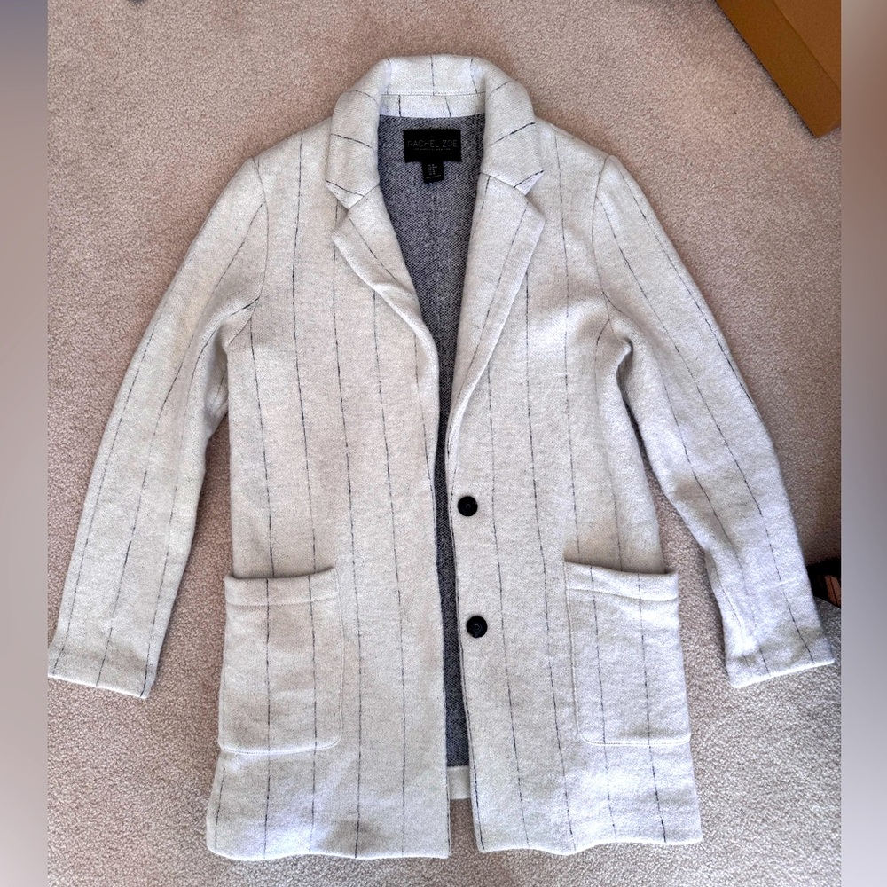 Rachel Zoe Cream Pinstripe Long Coatigan